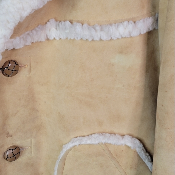 Suede Sherpa Lined Vintage 70's Heavy Winter Cold Weather Button Down Coat 40 - Picture 9 of 16